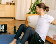 Man doing a short home workout in his living room