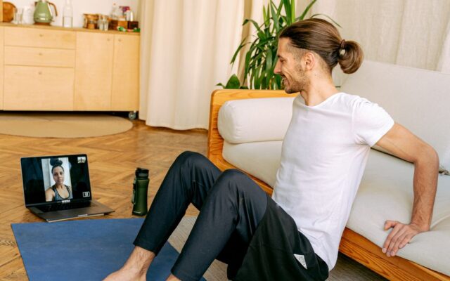 Man doing a short home workout in his living room